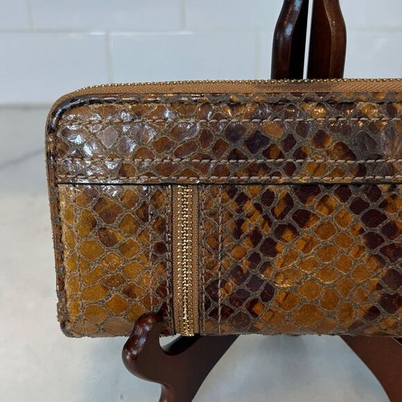 Michael Kors Wallet Leather Snake Moxley Brown Python Full Zip Continental - Picture 5 of 16